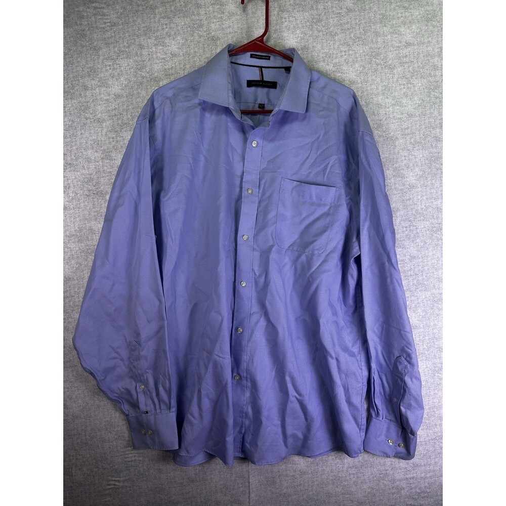 Tommy Hilfiger Shirt Mens 17 36-37 XL Long Sleeve Button Up Blue Business Casual